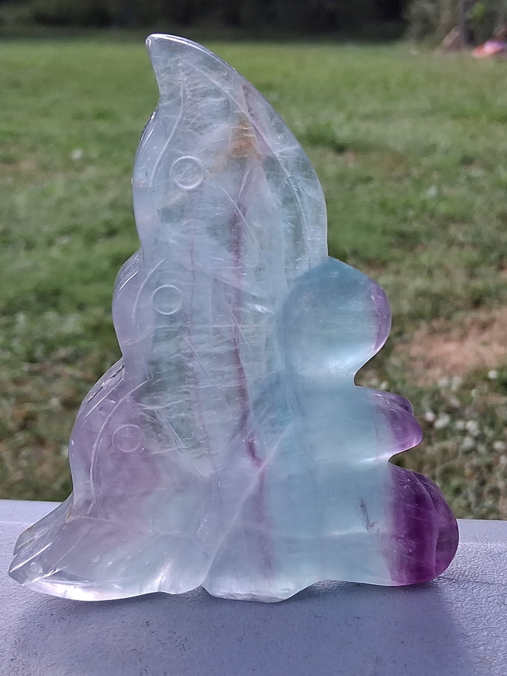 Rainbow Fluorite Fairy Crystal Carving 4.6" Purple Blue Green Figurine